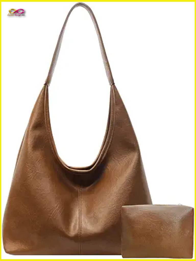 Vegan Leather Hobo Tote Bag Slouchy Shoulder Handbag Large Capacity Work Bag